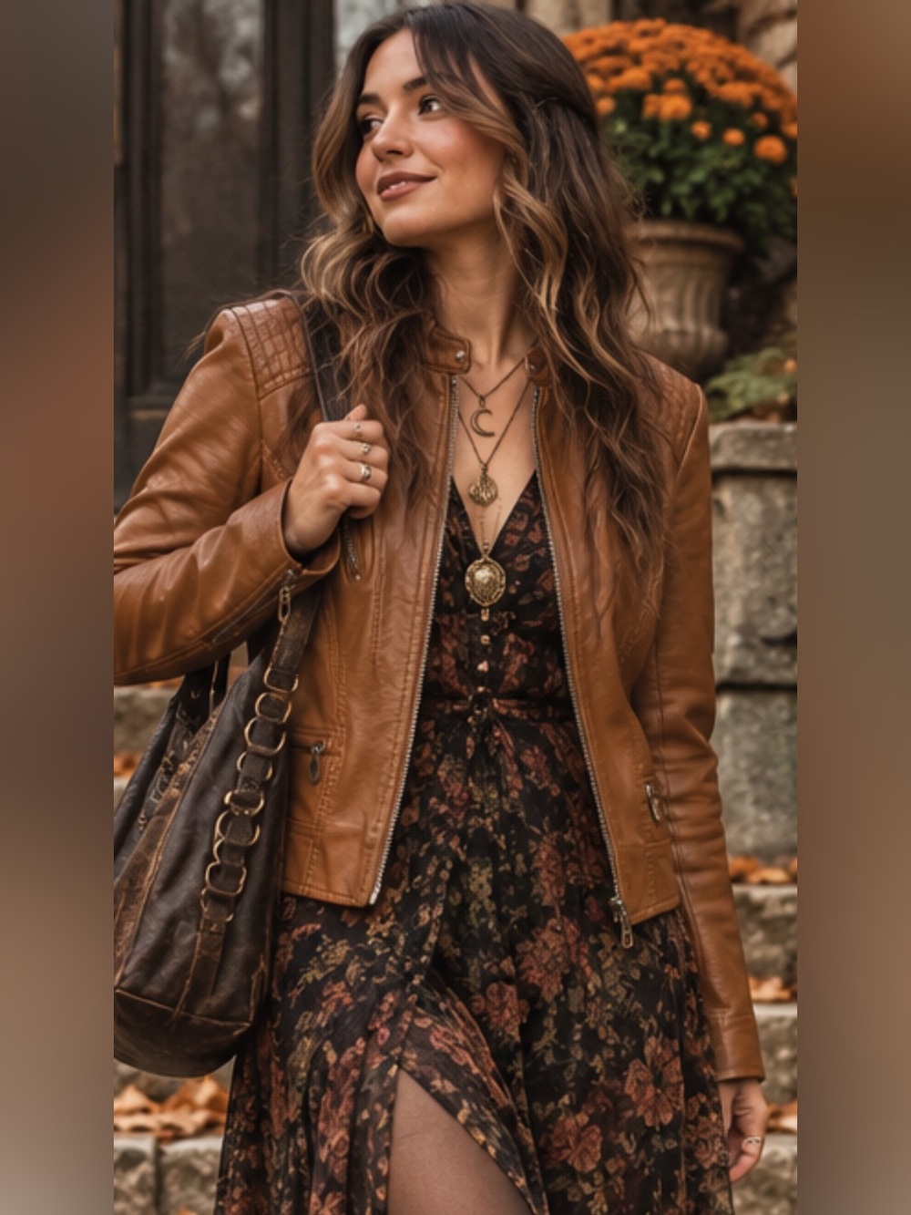 Women's Tan Vero Moda Leather Moto Jacket - Classic Style 🍂🖤🍁